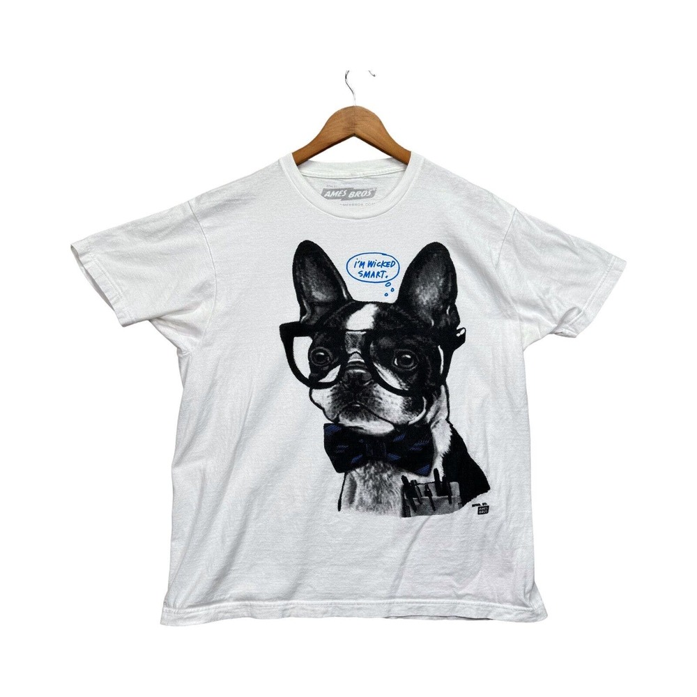 Ames Bros Wicked I'm Smart Dog Boston Terrier French Bulldog T-shirt White XL